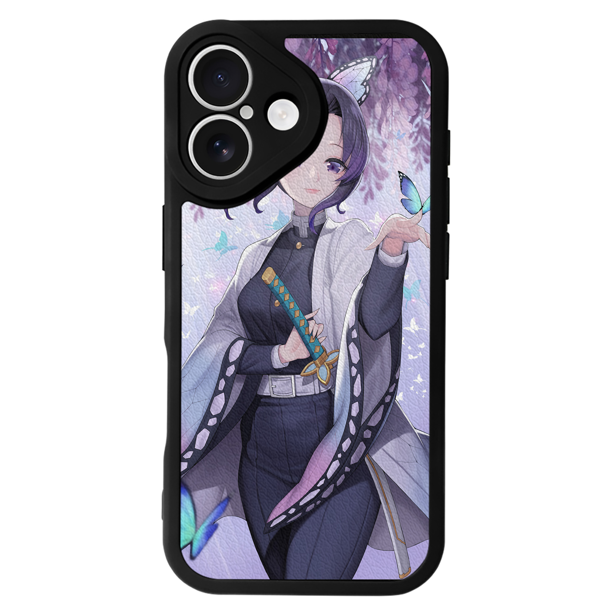 （画像用） 鬼滅の刃（きめつのやいば）蟲柱-胡蝶 しのぶ／こちょう しのぶ Kochou Shinobu 【iPhone 16シリーズ対応】シリコンスマホケース（レザー調） 材質：シリコン